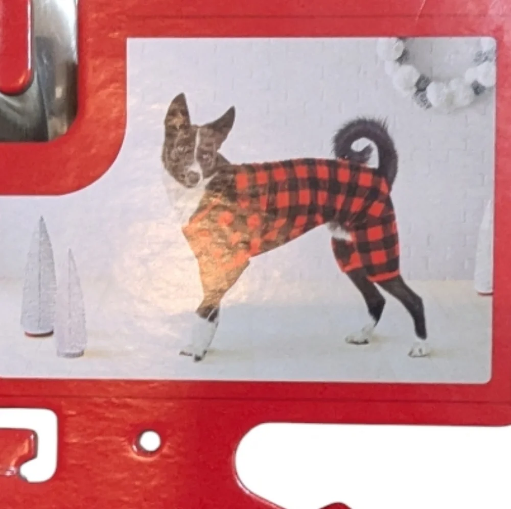 Wondershop Pet dog Pajamas L red black plaid soft p-004